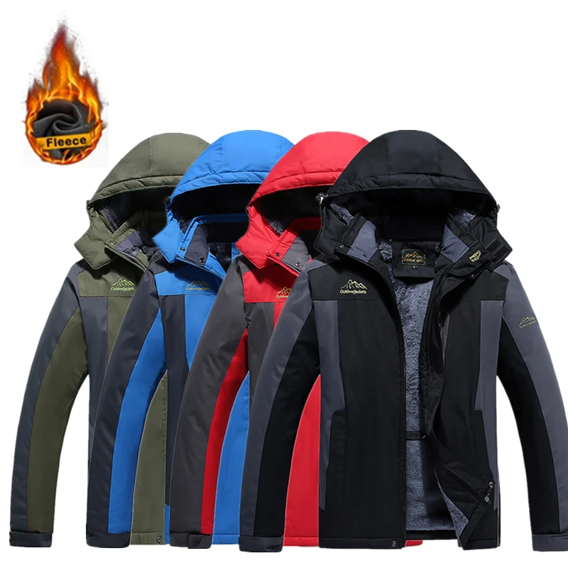 Men Winter Jacket Warm Fleece Lined Windbreaker Hooded Thicken Hiking Camping Coat Windproof Jackets
