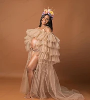 sexy tulle maternity robes see through sheer off the shoulder tulle dresses for photography long puffy custom made tulle robe