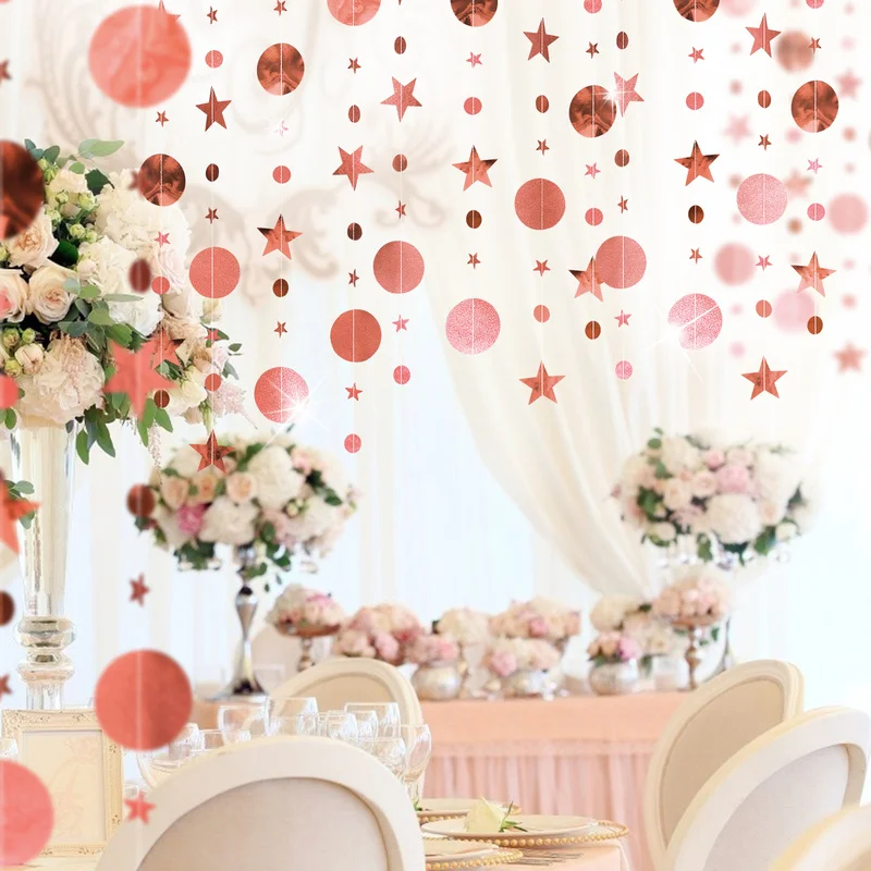 

4M Twinkle Paper Star Round Gold Garland Flash Banner Happy Birthday Party Favor Baby Shower Curtain Wedding Decoration Supplies