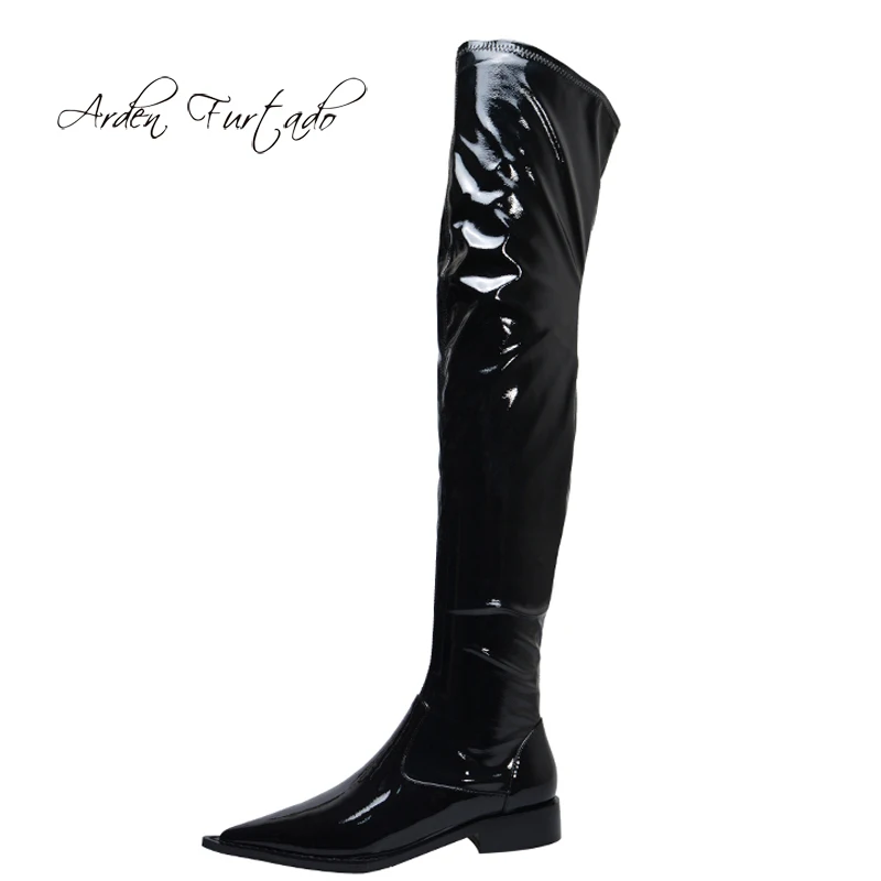 

Arden Furtado Fashion Women's Shoes Winter Pointed Toe new Zipper Personality flat patent Over The Knee High Boots big size 40