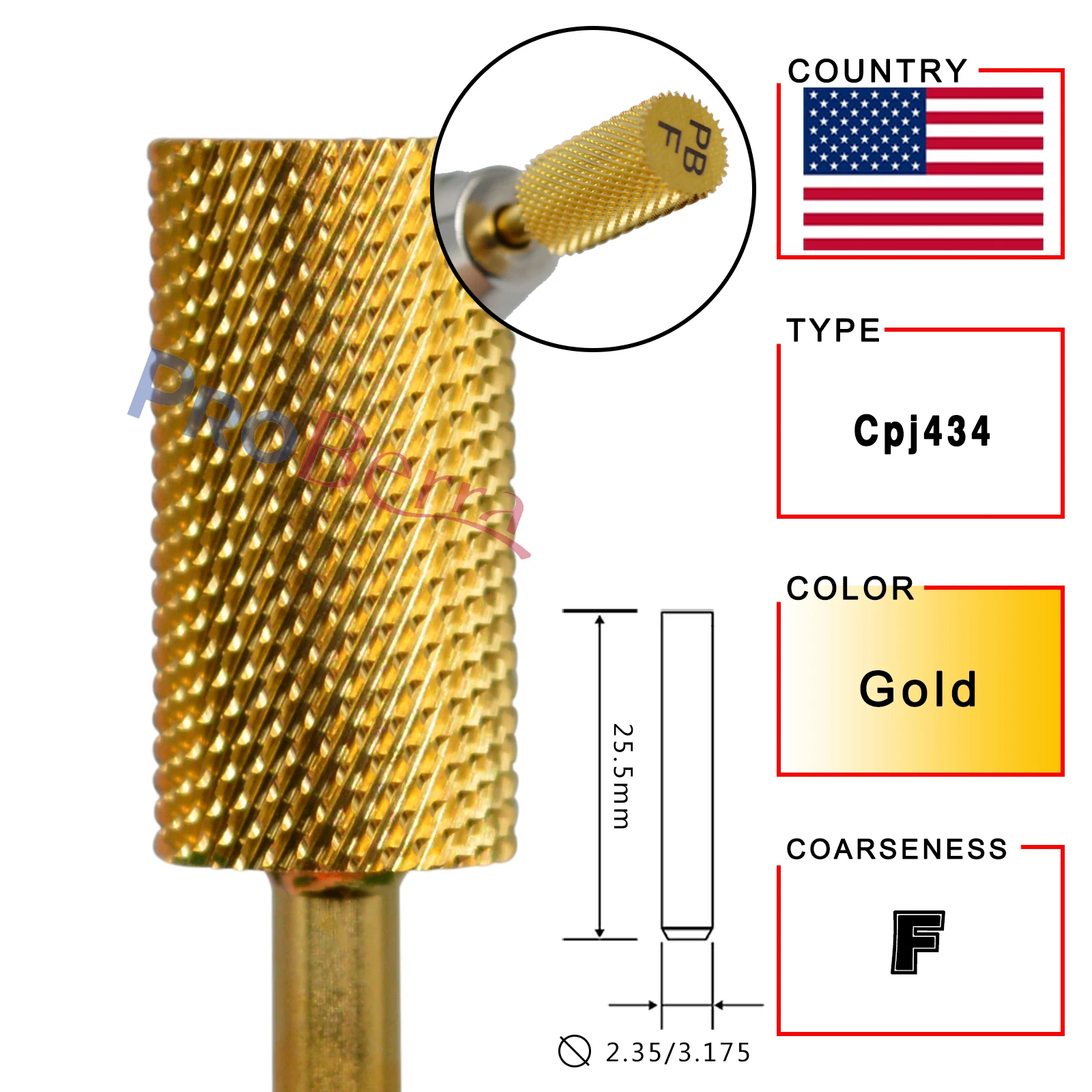 NAILTOOLS 6.6 Large Barrel Gold Tungsten steel Carbide nail drill bits Nail Art Tools Burrs 3/32" Manicure Accessories images - 6