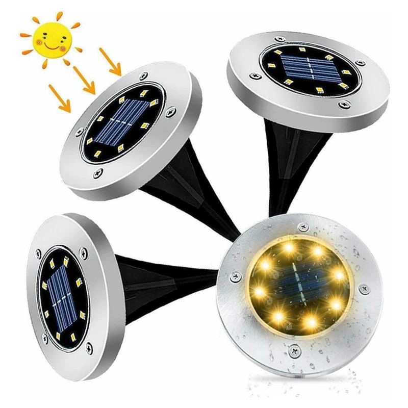 

8LED Solar Ground Light Disk Lights Outdoor Waterproof Garden Pathway Landscape Lighting for Lawn Patio Yard Walkway Flood Light