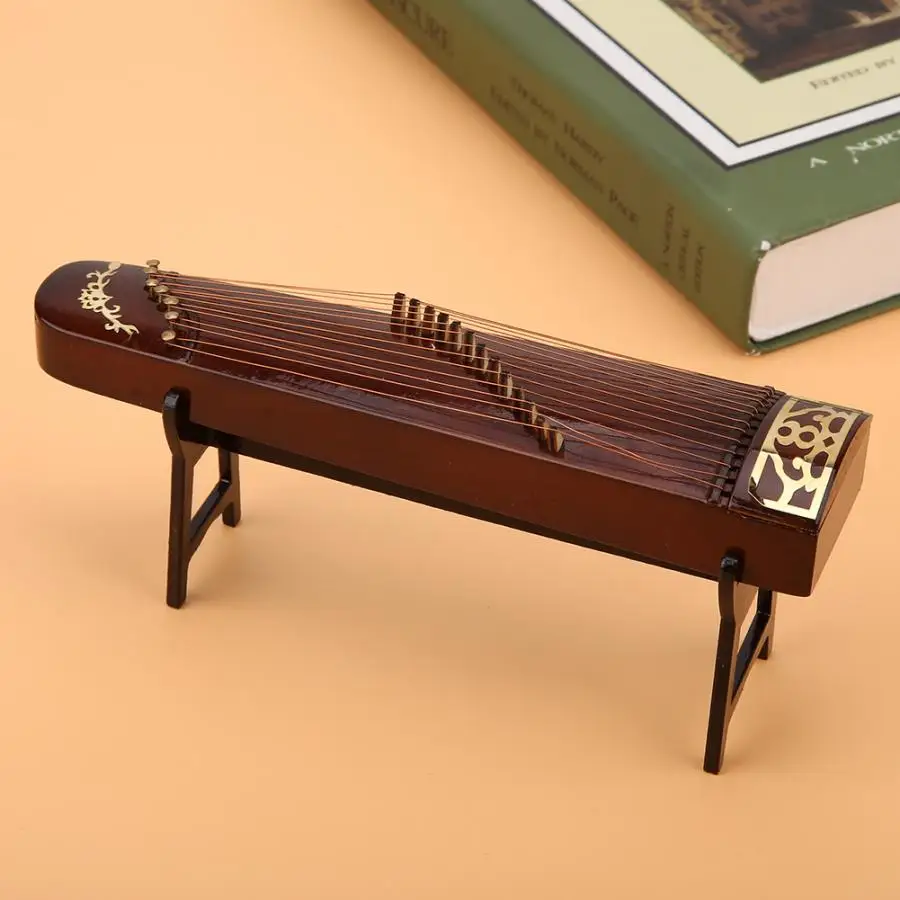 Деревянные маленькие китайские zither Музыкальные инструменты модели дисплей миниатюрные украшения ремесло Домашний декор