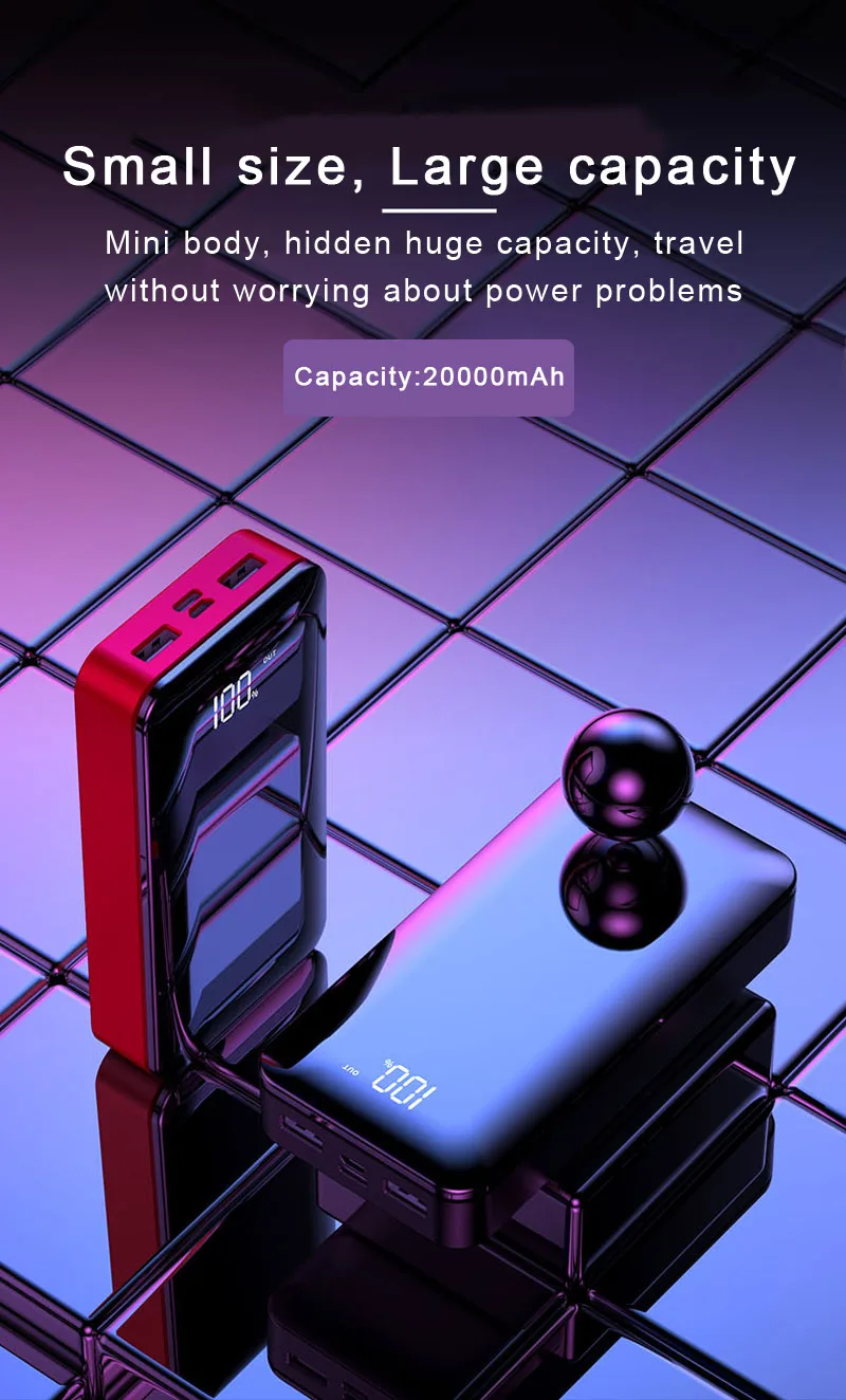 Быстрая зарядка 20000mah внешний аккумулятор Power Bank с 2 портами (стандарт LED Powerbank Type c