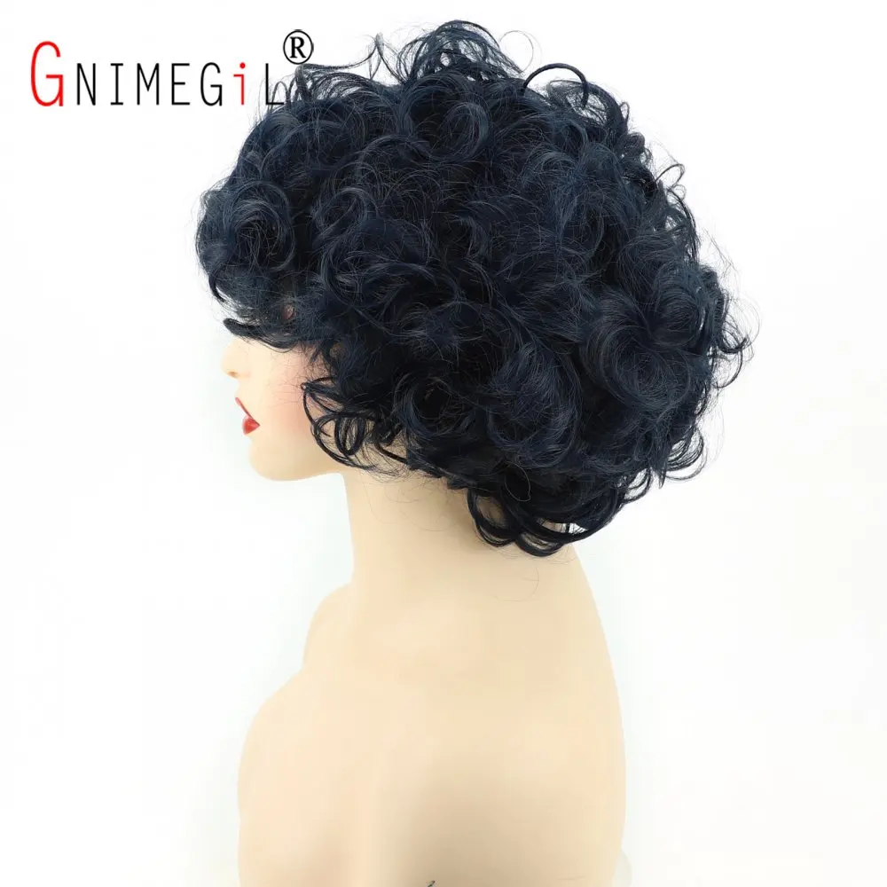 Парик для косплея GNIMEGIL темно-зеленый Короткие вьющиеся волосы с боковой челкой