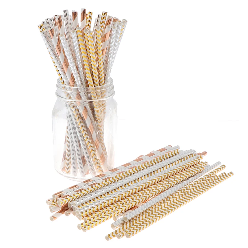 25 шт. розовое золото полоски фольга бумажные соломки свадебные сувениры питьевые