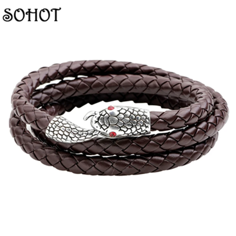 SOHOT модный черный браслет из натуральной кожи ручная работа плетеная веревка