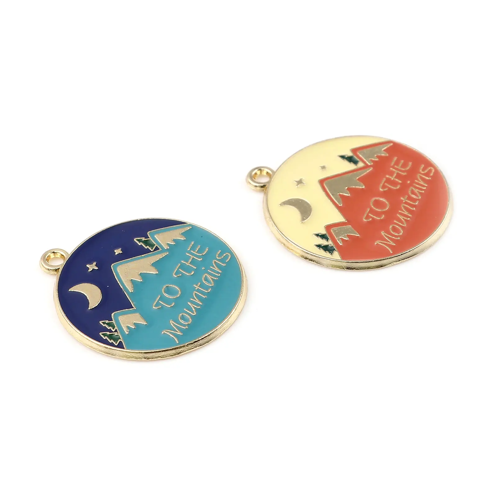 

Zinc Based Alloy Charms Round Gold Plated Mountain Enamel 28mm x 25mm, 5 PCs