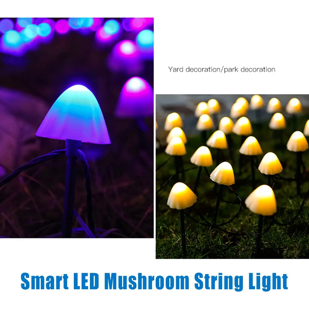 

Solar LED String Light Waterproof Mushroom Lamp Solar Stake Fairy Light For Yard Patio Pathway Outdoor Garden Decorative