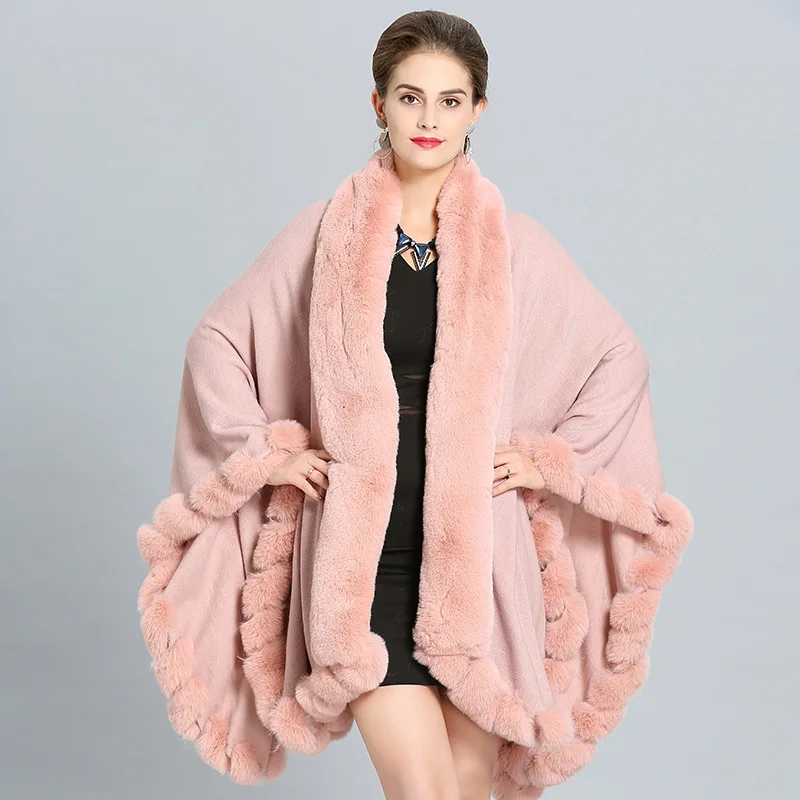 

Lugentolo Womens Ponchos and Capes Faux Fox Fur Collar Plus Size Winter Fashion New Solid Womens Warm Cardigan