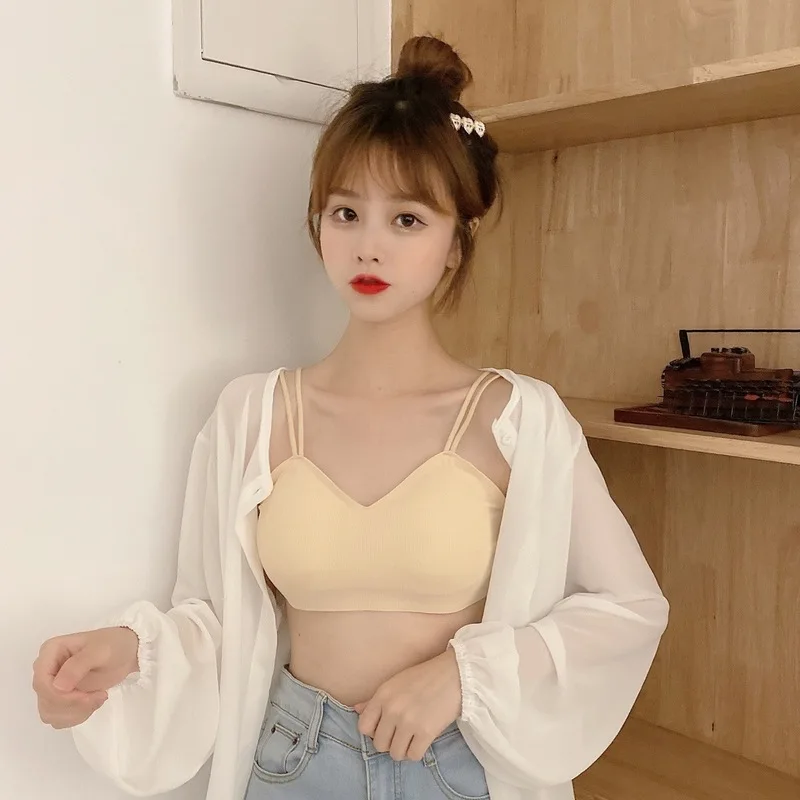 

XIFER Korean Women's Summer Summer Seamless Silk Silk One-piece Wrap Chest with Anti-glare Underwear Without Steel Ring Women