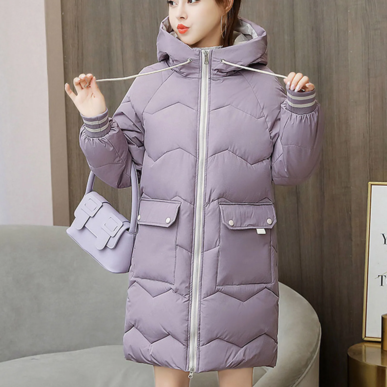 

Women Parkas Winter Casual Coats Hooded Thick Cotton Warm Female Jackets Fashion Mid Long Wadded Coat Outwear Plus Size 2021