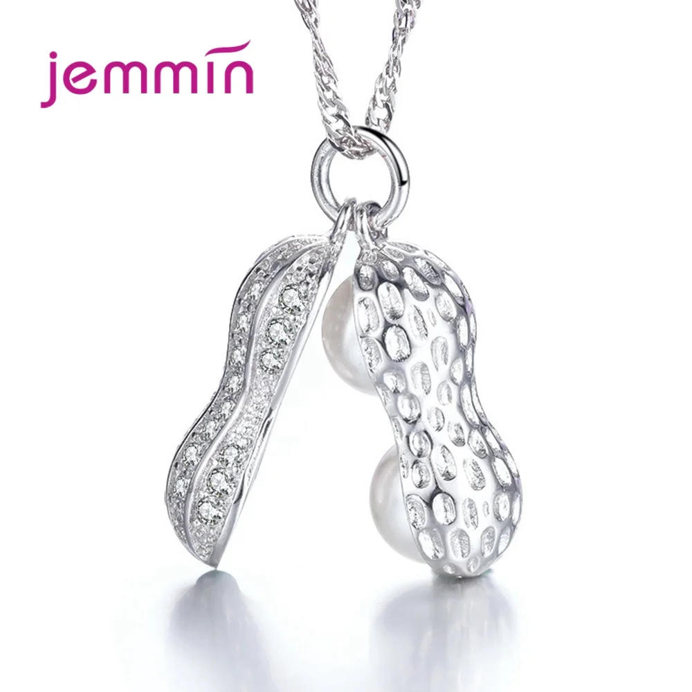 

925 Sterling Silver Pendant Necklace Trendy Style Pearls In Peanut Design Fashion Jewelry Women Girls Party Birthday