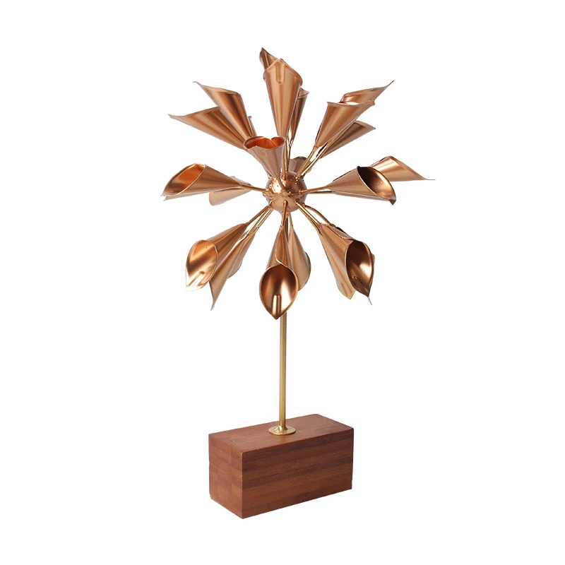 

Metal Floral Ornaments Golden Pink Flower Leaf Statue Office Desk Decor Bamboo Base Statuette Home Decoration Accessories Modern