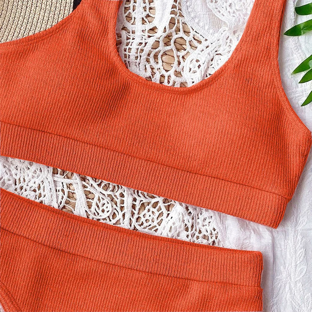 Новый высококачественный вязаный комплект бикини с высокой талией купальный