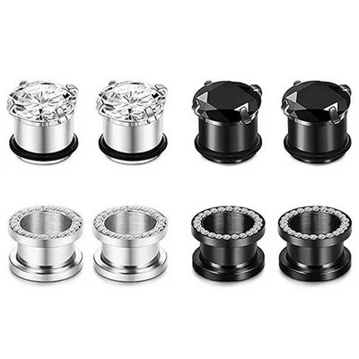 

VEEMY 12pcs Stainless Steel Tunnel Plug Screw Fit Ear Piercing Gauge Stretching Expander Zirconia Earring Earlets Body Jewelry