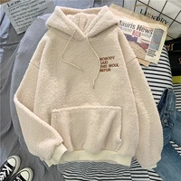 new spring autumn womens hoodie fashion plus velvet thick lamb velvet pullover outdoor leisure sports womens long sleeved top