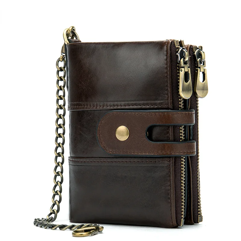 

Leather retro 2 fold wallet men's coin purse key buckle snap button zipper leather drawstring buckle short first layer cowhide