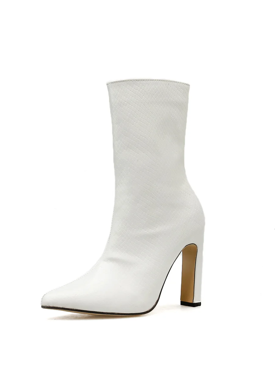 

New Women Boots Ankle Boots PU Leather Zipper Women Booties High Heels Autumn Boots Women Shoes White Black 2019