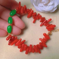 fashion natural emerald green jade red coral gold bracelet gift spirituality thanksgiving day bless spread seven chakras