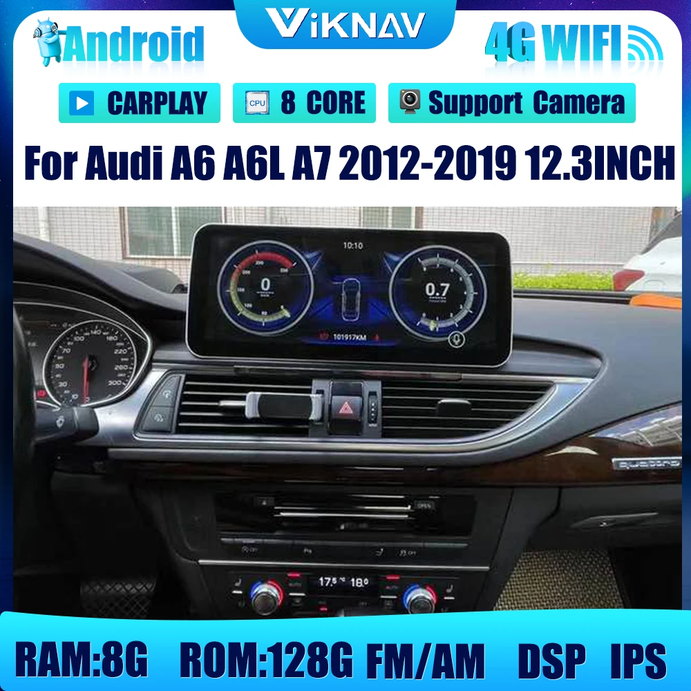 

Автомагнитола 2DIN, 12,3 дюйма, Android, мультимедийный DVD-плеер для Audi A6 A6L A7 2012-2019, автомобильный аудио стерео-приемник, GPS-навигация