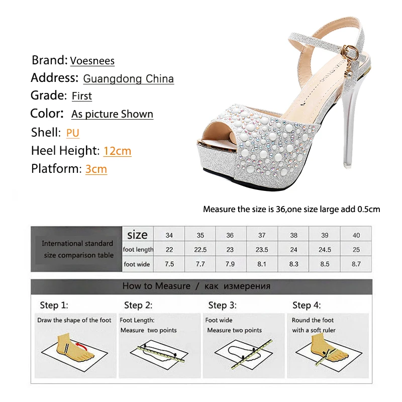 

2020 Women Sandals Summer Rhinestone Thick Waterproof Platform Sexy Heel High 12CM Female Sandals Open Toe Ladies Wedding Shoes