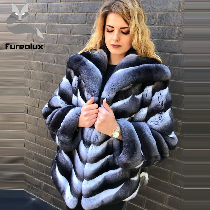 Furealux Зимние новые шубы из натурального меха женская модная повседневная