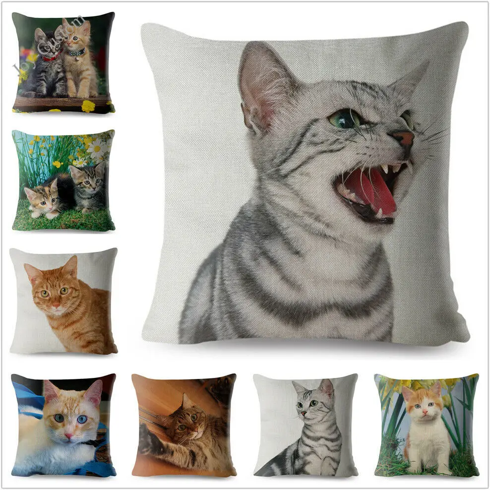 

Cute Pet Cat Print Throw Pillow Cover Square Cushion Covers Car Sofa Home Decor