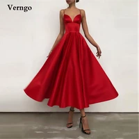 verngo simple satin short prom dresses redlavenderwhiteblack evening party gowns spaghetti straps midi tea length formal wear