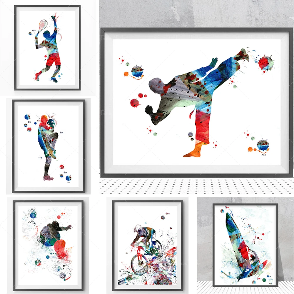 

Karate Man watercolor print Karateka poster sports art Shotokan Karate Kick print karate man Kata training martial arts print