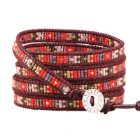 kelitch 5 strands wrap red miyuki beaded bracelet stone women jewelry leather cuff friends handmade friendship bracelets