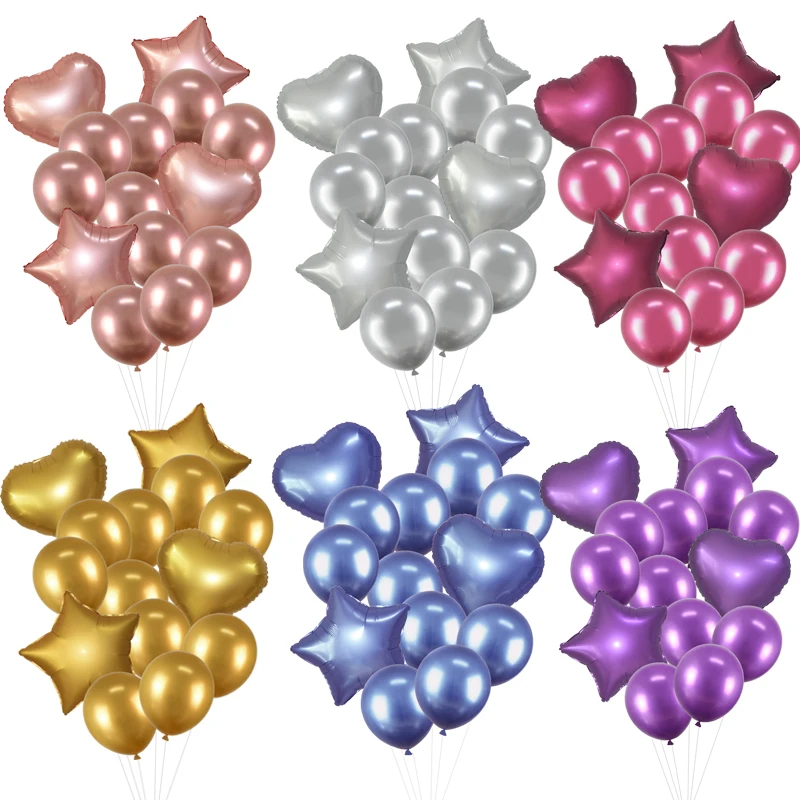 14 шт. розовое золото 12-дюймовые металлические жемчужные латексные шары звезда