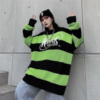 womens sweater stripe letter casual tops harajuku pullover autumn dropshipping vintage punk hip hop streetwear korean clothing