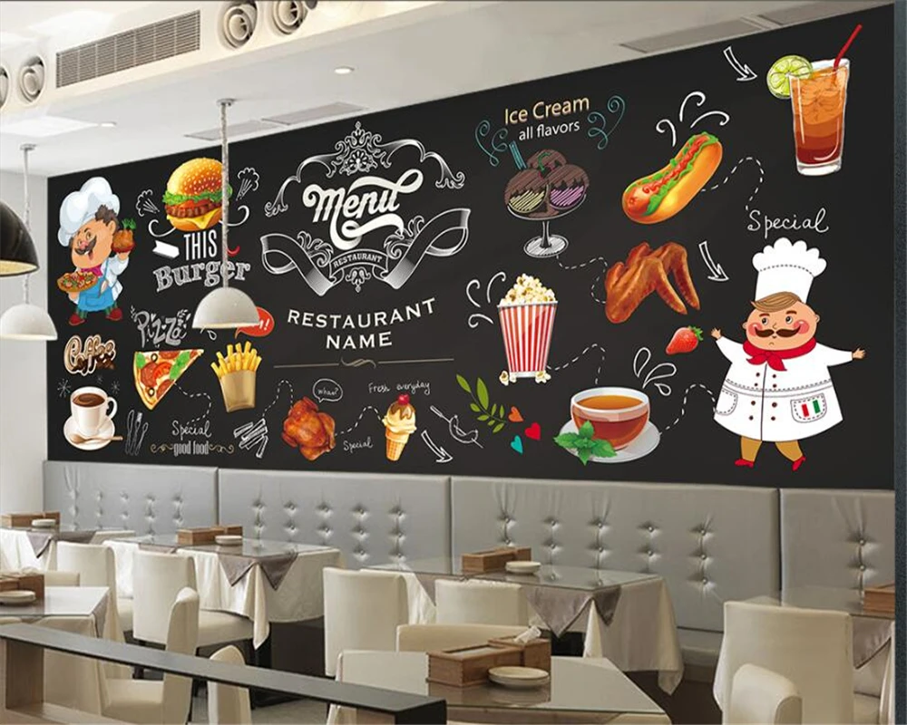 

WELLYU Highdefinition simple fashion wall paper Hand-painted restaurant Burger shop background wall papel de parede wallpaper3D