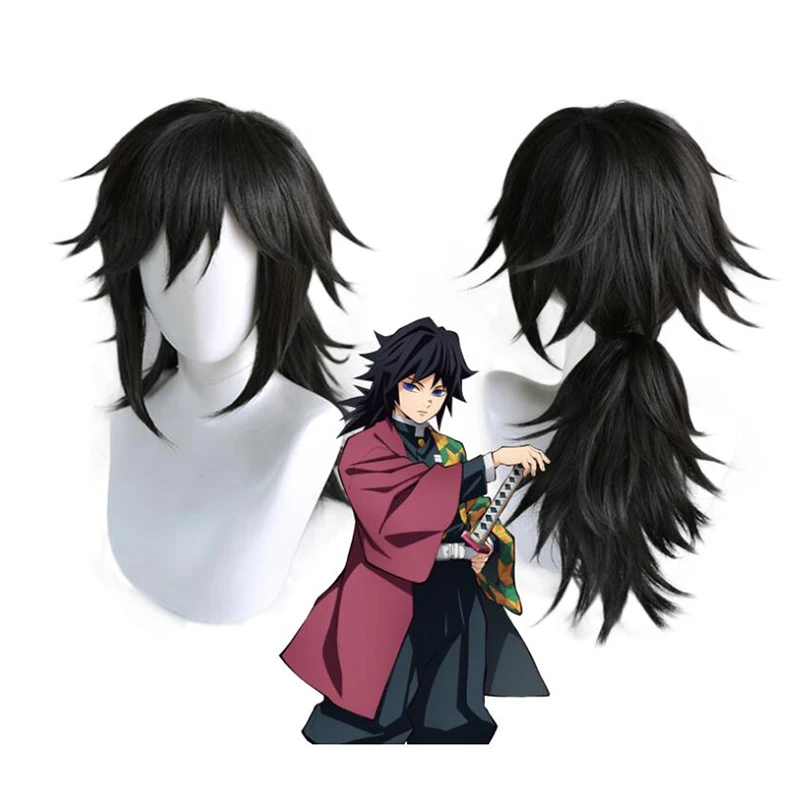 Demon Slayer Kimetsu no Yaiba черный парик с конским хвостом томиока Giyuu костюм для косплея