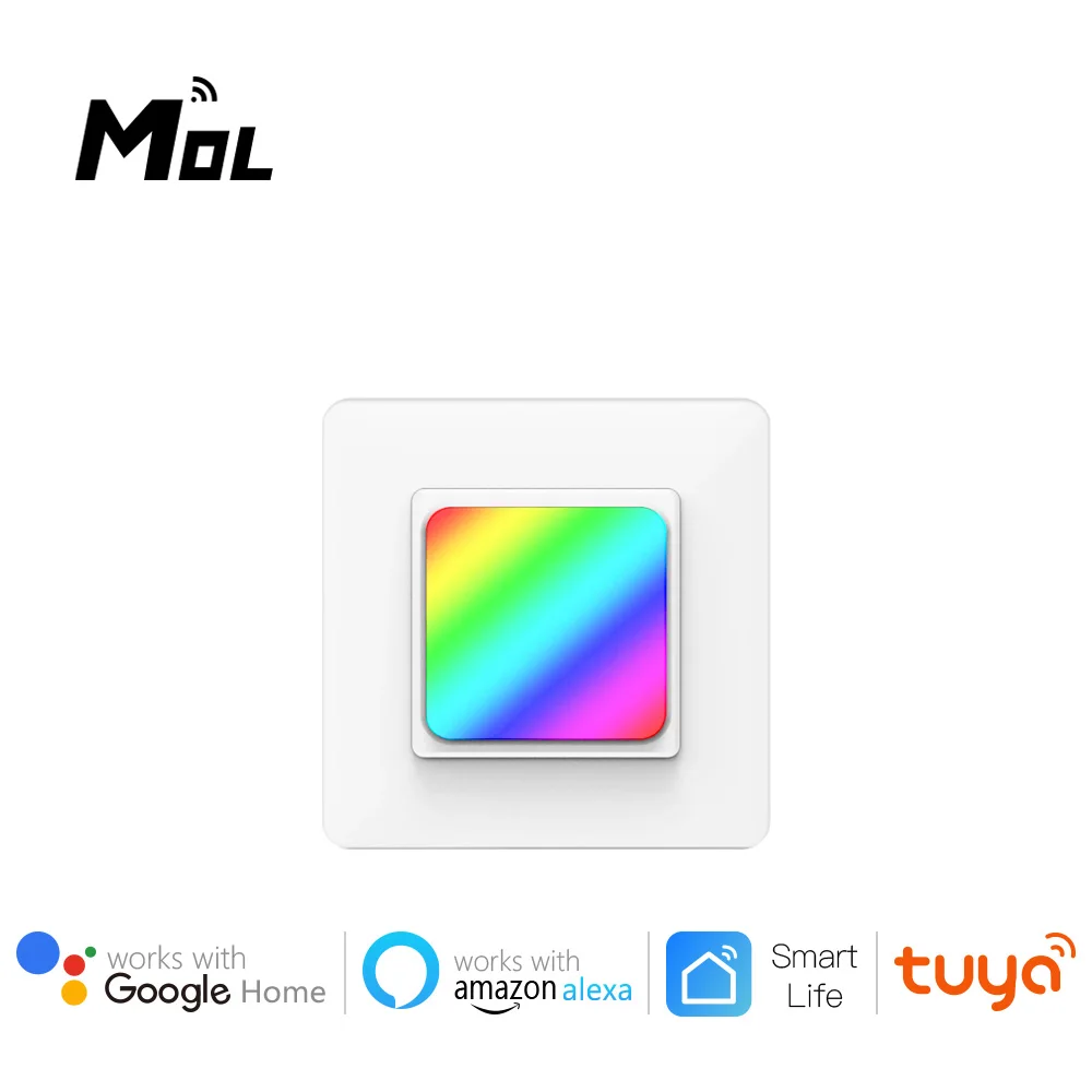 

MOL EU WiFi Smart Wall Switch Push Button Timer Relay Switch Voice Remote Control RGB LED Night Light Lamp Alexa Google Home
