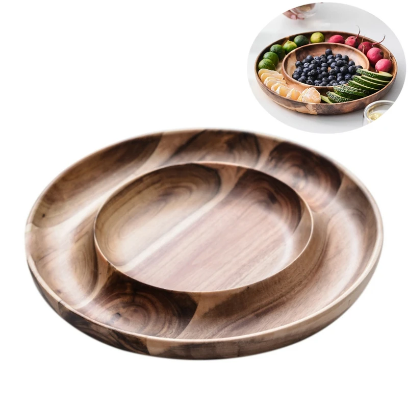 Двойной Слои закуски конфеты деревянная тарелка для фруктов лоток хранения