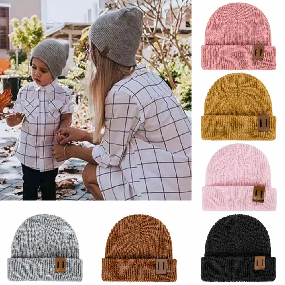 Новинка; зимняя шапка для мужчин, женщин и детей; Skullies Beanies; вязаная шапочка; шапки для родителей и детей; теплая однотонная детская мягкая шапка; шапка