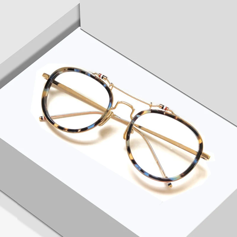 

Classic Double Beam Pilot Optical Eyeglasses Men Women Round Myopia Prescription Glasses Frame Luxury Thom Brand Eyewear TBS