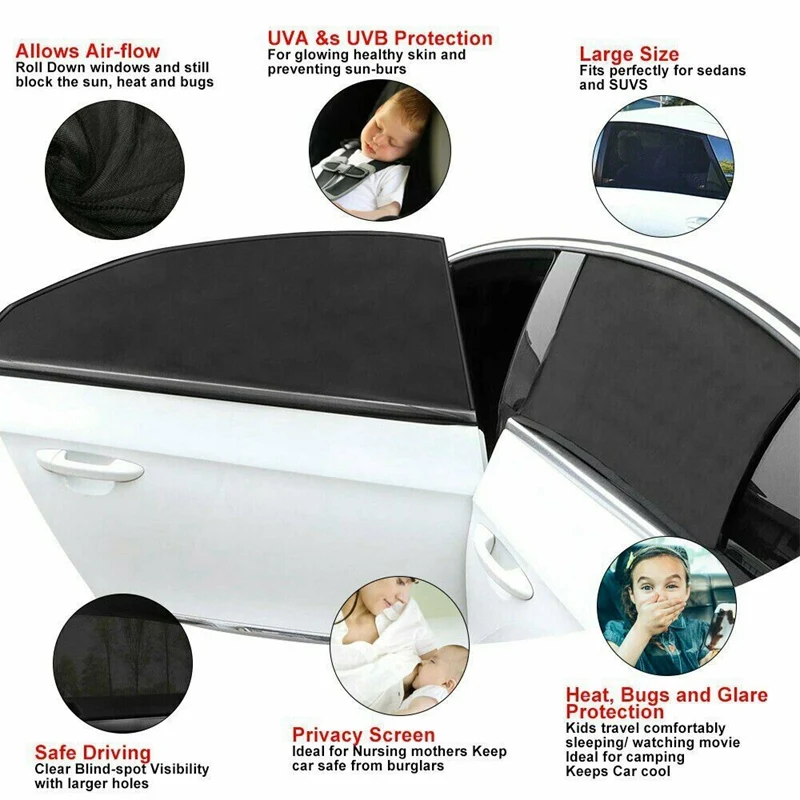 

4Pcs Car Sun Shade Front Rear Side Window Screen Cover Sunshade Protector UV Rays Protection for Most of Vehicle