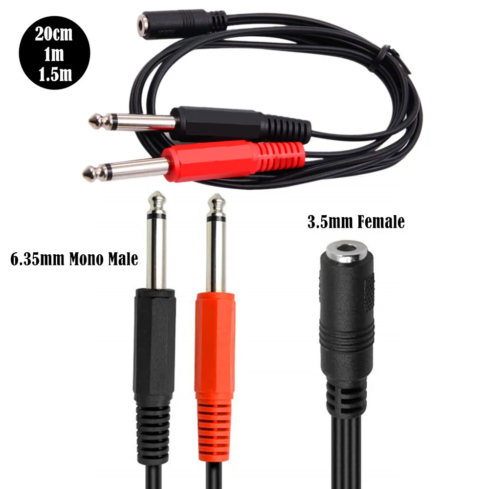 

1PCS 3.5mm Female Jack to 2*6.35mm TRS Mono Male Audio Socket Adapter Cable Digital fully shielded high definition cable