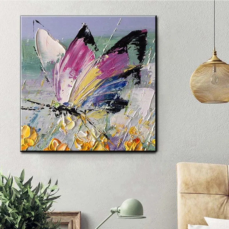 Ручная роспись импасто абстрактная розовая бабочка Холст Картина маслом