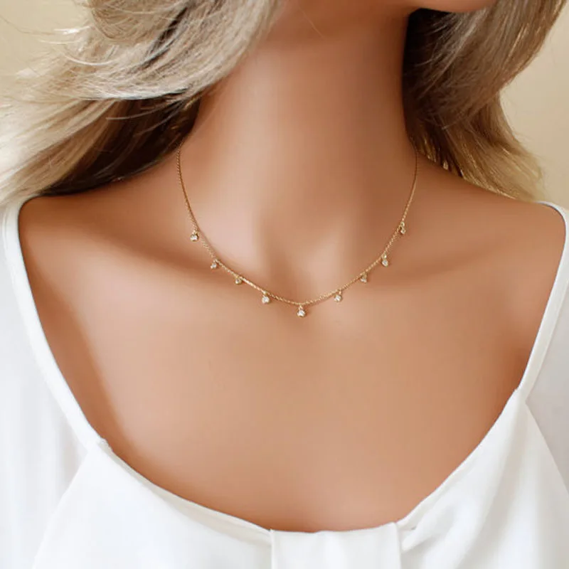 

Fashion Crystal Choker Necklace Women Dainty Clavicle Chain Charm Necklace Pendants Jewelry Collier Femme