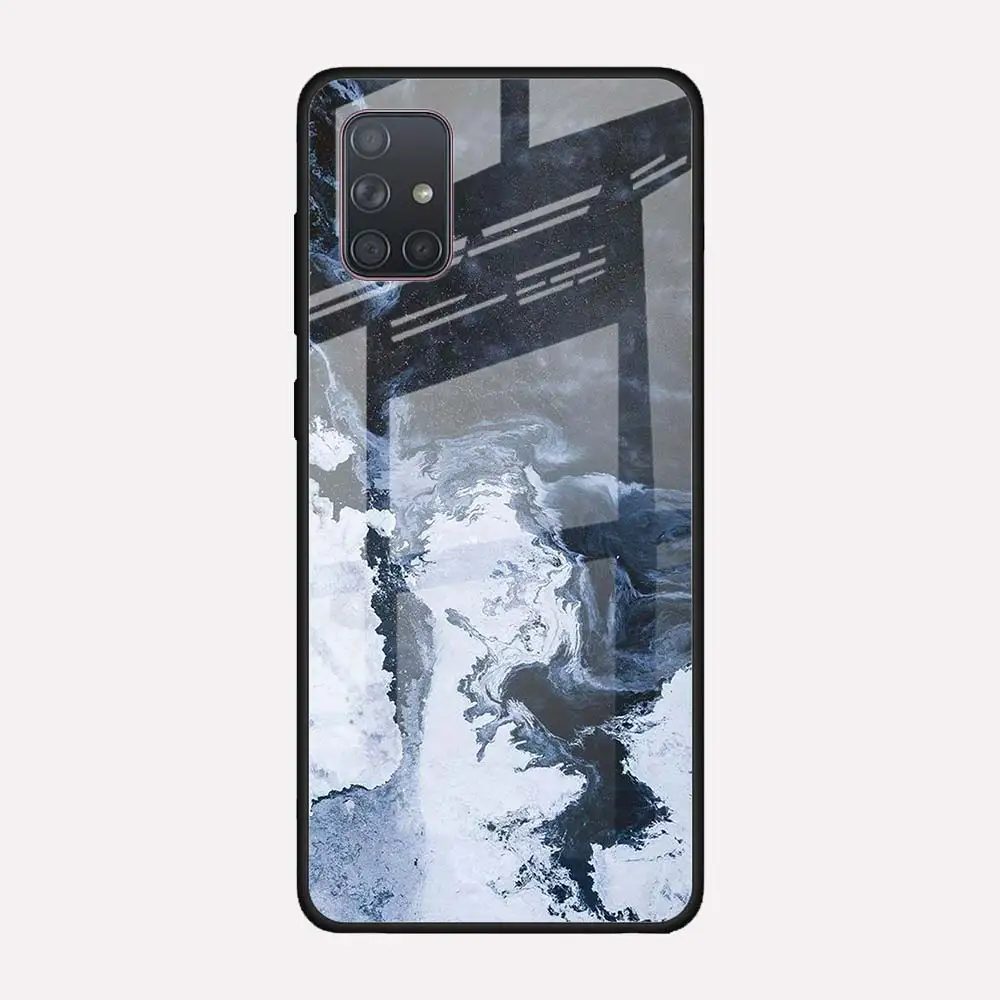 

Tempered Glass Phone Case for Samsung Galaxy A51 A71 A21s A31 A41 A30 A50 A70 A81 A91 A01 M31 M21 M51 Cover Marble Stone Printed