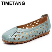 timetang summer hollow out full grain cow leather shoes women genuine summer flat soft breathable non slip large size women shoe