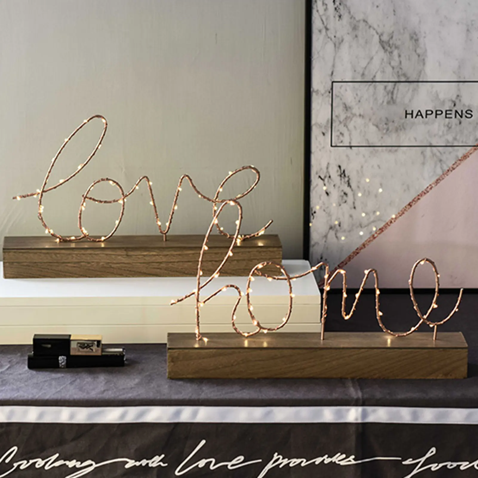 Стильный светодиодный неоновый светильник металлическая деревянная лампа