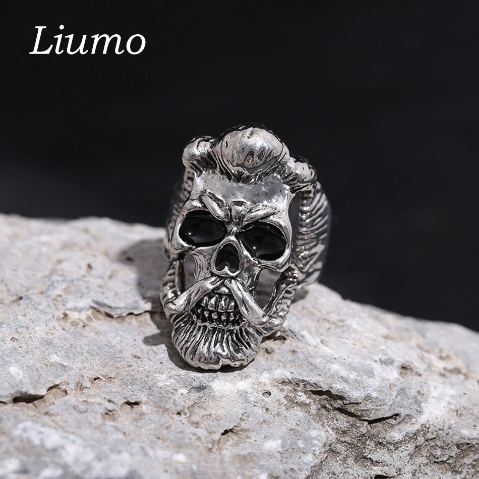 Liumo Трендовое винтажное бородатое мужское байкерское кольцо с черепом Lr1008 |