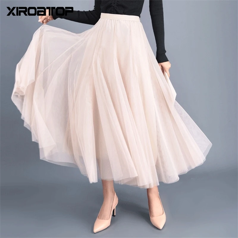 Женская сетчатая эластичная юбка пачка с высокой талией в Корейском стиле