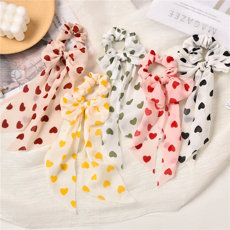 

French Hair Band Fairy Sen System Super Fairy Peach Heart Chiffon Tie Hair Low Ponytail Streamer Head Rrope