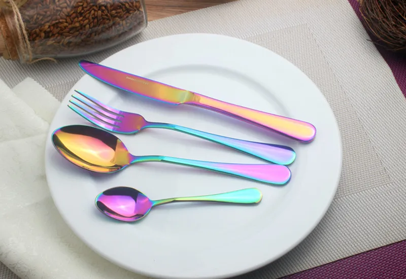 4 Pieces / Set Colorful Stainless Steel Bowl Dishware Western Tableware Knife Fork Spoon Coffee Cutlery | Дом и сад